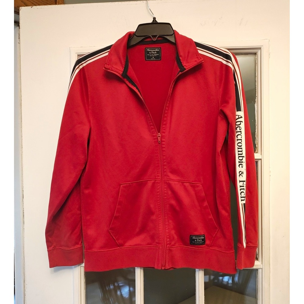 Abercrombie & Fitch Men's Red Fleece Full Zip Logo Pocket Sweatshirt Size M